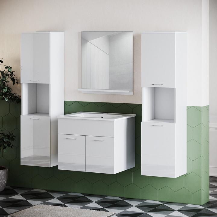 Produktbild SONNI Badezimmerschrank, Hochschrank, schmal weiss, Hochglanz 30 cm, breit hängend