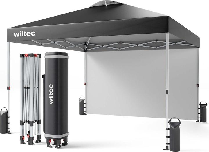 Wiltec Pop up gazebo 3x3m grey side section wheels garden gazebo folding gazebo (300 cm, 300 cm)