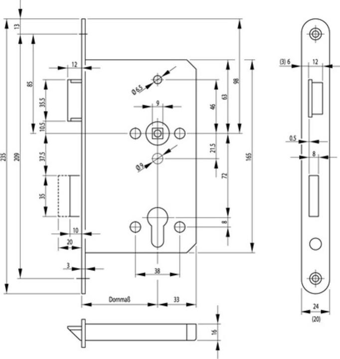 Productafbeelding BKS Paniek insteekslot 1201 Paniekfunctie D afgerond 24/65/72/9 mm DIN links gegalvaniseerd (Profielcilinder)