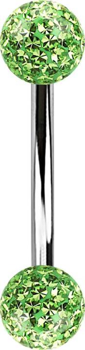 Star Piercing Banane silber mit zwei Kristall Kugeln hellgrün Epoxy Schutzschicht (ohne Messing, Chirurgenstahl 316L)