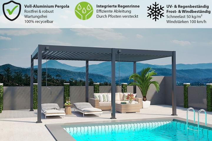 Produktbild Weide Deluxe | Voll-Alu-Pavillon | 3,6 x 5,3 M | Lamellendach anthrazit | Pergola freistehend (534.40 cm, 361.80 cm)