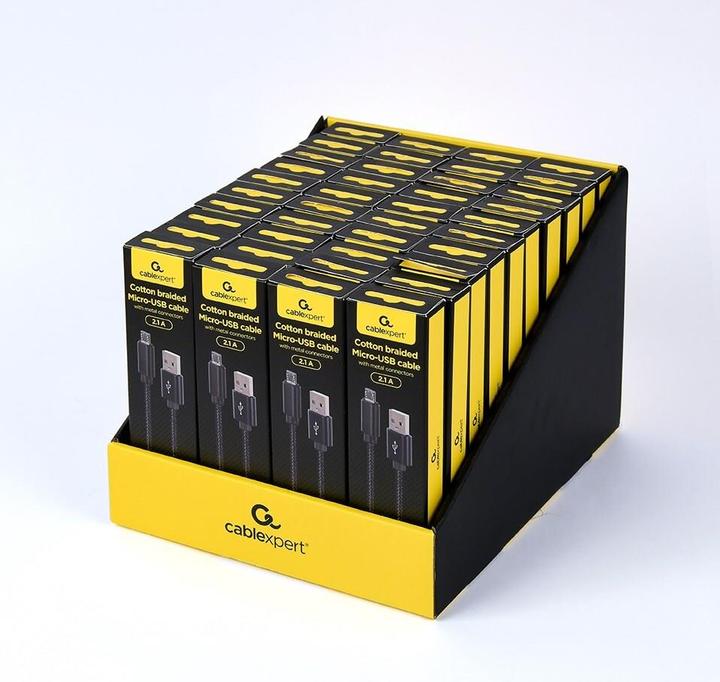 Actual product image Gembird Cotton braided Micro-USB cable with metal connectors, 1.8 m, black (1.80 m, USB 2.0)