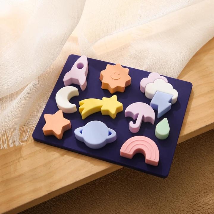 Produktbild Activity Board Kinderspielzeug BPA frei Silikon Beissring Puzzle Wetter Form Matching 3D Puzzle Board Game Baby