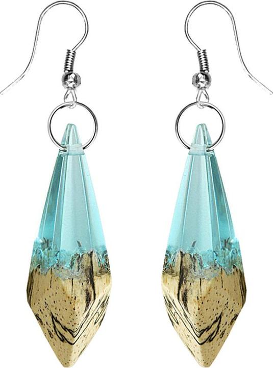 Image du produit Star Piercing Ohrring Diamant Epoxy aqua aus Tamarind Holz (sans laiton, Organique, Acier chirurgical 316L)