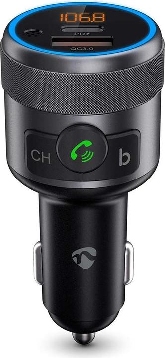 Actual product image Nedis Car Audio FM Transmitter - Fixed - Hands-free - 1" - Amber Screen - Bluetooth - PD 18 W/PD 2