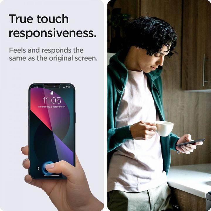 Actual product image Spigen TEMPERED GLASS.TR "EZ FIT" 2-PACK IPHONE 13 / 13 PRO PRIVACY (2 Piece, Apple iPhone 13, Apple iPhone 13 Pro)