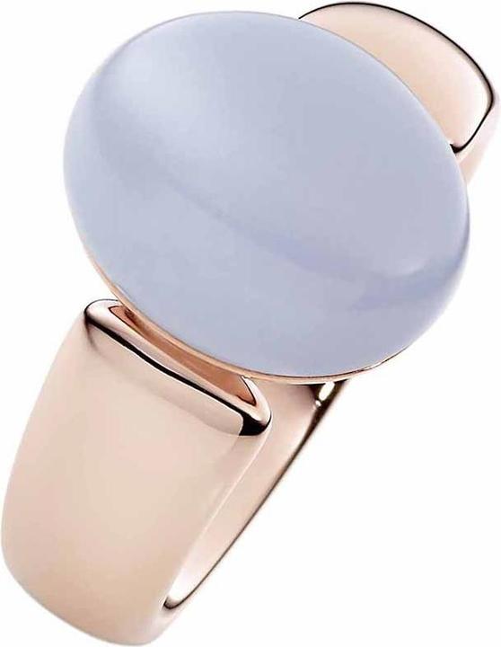 Xen Ring rotvergoldet mit 14x12 mm Chalzedon blau (52)