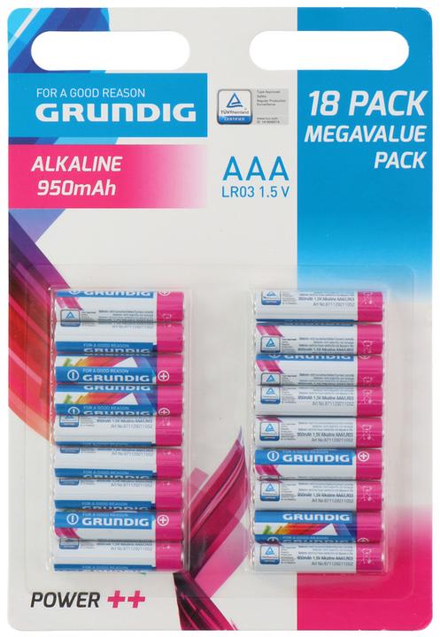 Image du produit Grundig Pile alcaline AAA/R03 1,5V 18 pièces (18 pcs, AAA, 950 mAh)