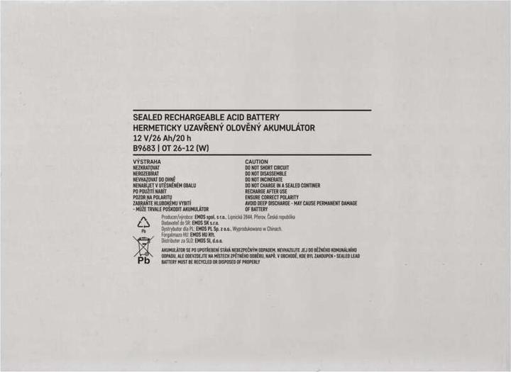 Nutritional values and ingredients Emos SLA battery 12V 26Ah L2 (1 pcs., Device specific, 26000 mAh)