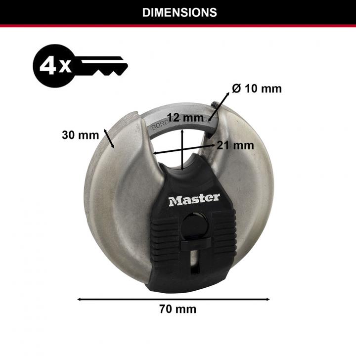 Produktbild Master Lock 70 mm breites Excell Disc Schloss aus Edelstahl mit verdecktem Bgel 2er-Pack