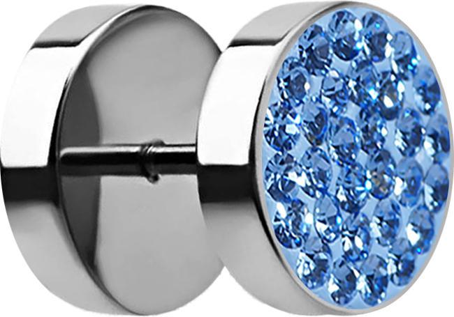 Star Piercing Fake Plug mit Kristall hellblau (ohne Messing, Chirurgenstahl 316L)