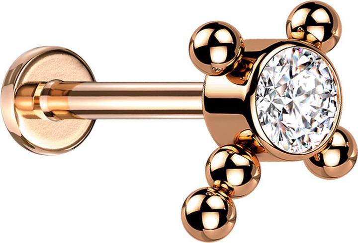 Star Piercing Micro Labret Innengewinde rosegold Kreuz Kugeln Kristall silber (Titan G23, ohne Messing)