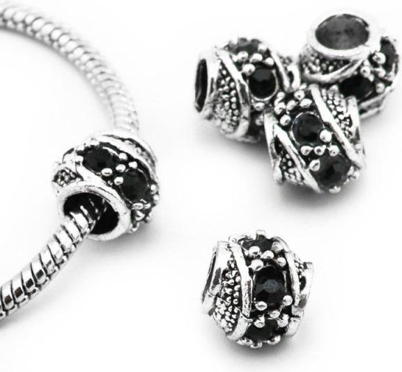 Hermex Strass Bead versilbert 925 - Silbrig Schwarz (Silber 925)