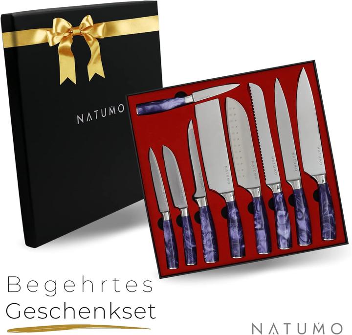 Actual product image Natumo Kitchen knife set 9 pieces in purple