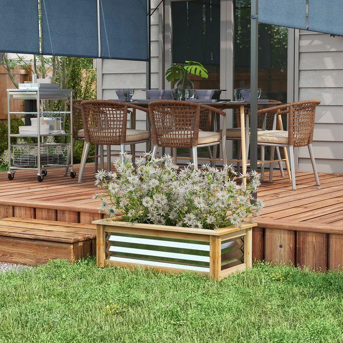 Produktbild Swisshandel24 Hochbeet aus Metall, Blumenkasten Pflanzkasten mit Holzrahmen, Gemüsebeet, Kräuterbeet für Garten, B