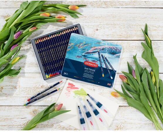 Image du produit Derwent Crayon de couleur Inktense Set 24 étui métallique (Multicolore, multicolore, 24 x)