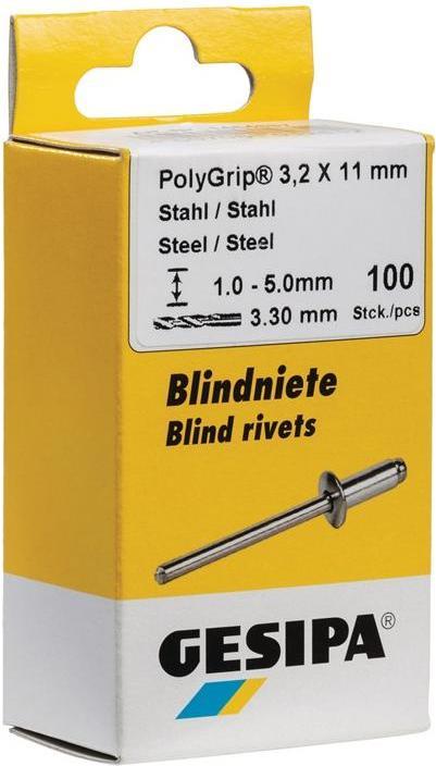 Gesipa Blindniete Stahl/Stahl 4.8x10 mm PolyGrip Mini-Pack mit 50 Stück