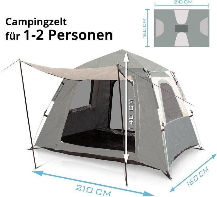 Produktbild Stahlwerk Campingzelt Z-210 ST 210 x 160 cm selbstaufbauendes Pop-Up-Zelt (2.30 kg, 2 Personen)