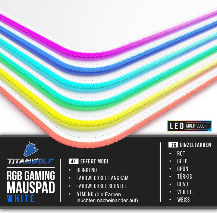 Image du produit Titanwolf Tapis de souris de jeu RGB, tapis de souris XL 800 x 300mm améliore la précision et la vitesse (XL)