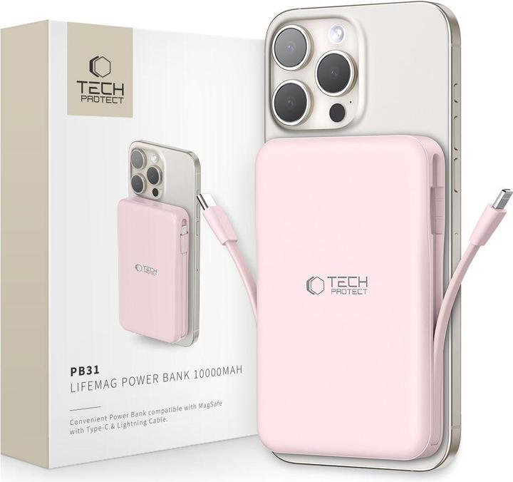 Produktbild Tech-Protect Powerbank PB31 LifeMag MagSafe 10000 mAh - rosa (10000 mAh, 15 W)
