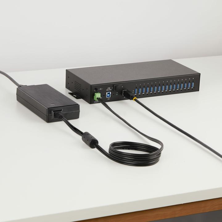Produktbild StarTech COM 16-Port Industrie USB 3.0 Hub mit Netzteil 5Gbps Verteiler/Mehrfachstecker fur DIN/Rack (USB-B, 16 Ports)