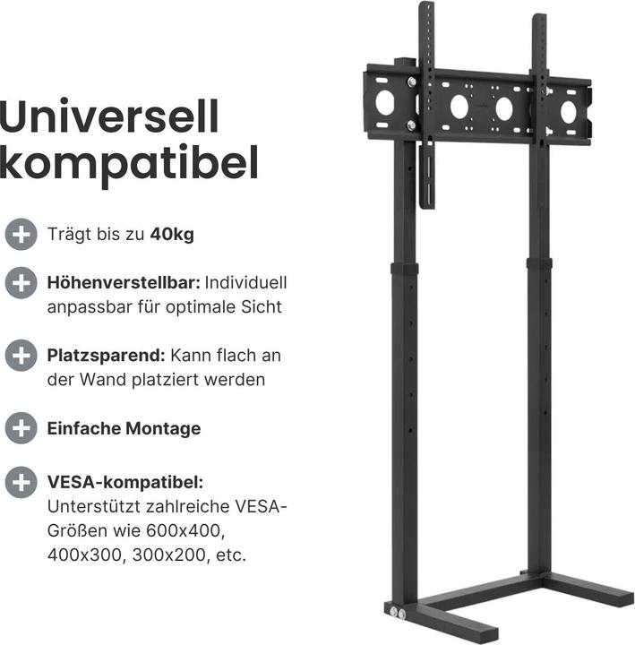 Produktbild Hermex Universal TV-Ständer LCD Fernseher Bildschirm Standfuss Display Schwarz (65", 40 kg)