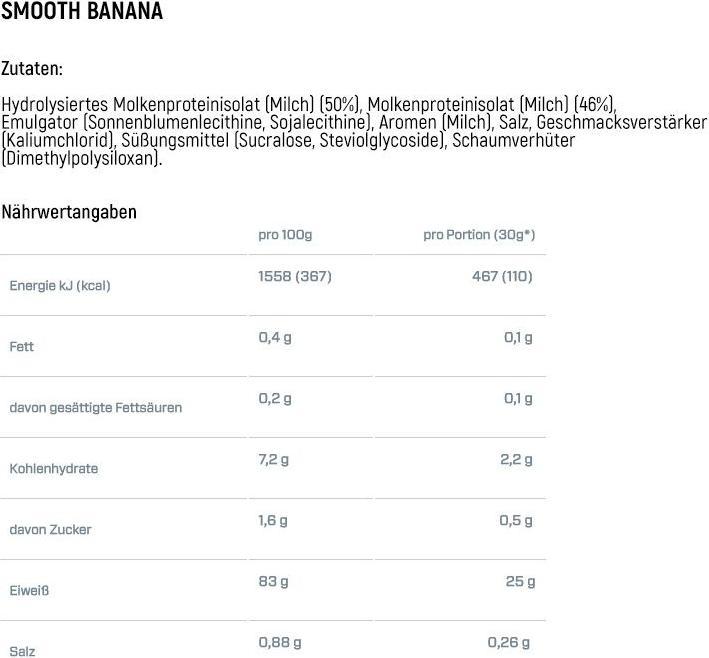 Nährwerte und Zutaten Dymatize ISO 100 Hydrolyzed (Schokolade Kokosnuss, 1 Stk., 932 g)