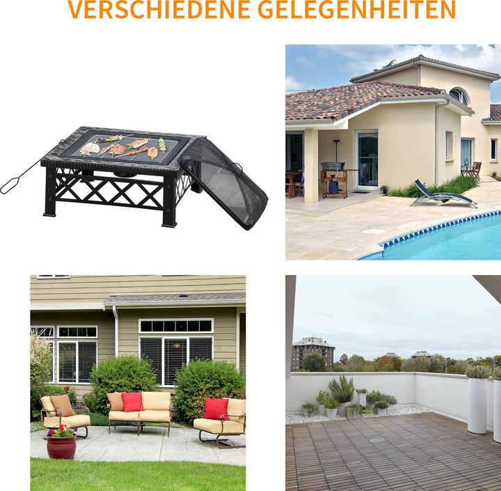 Produktbild Outsunny Feuerschale mit Funkenschutz und Grillrost (76 cm)