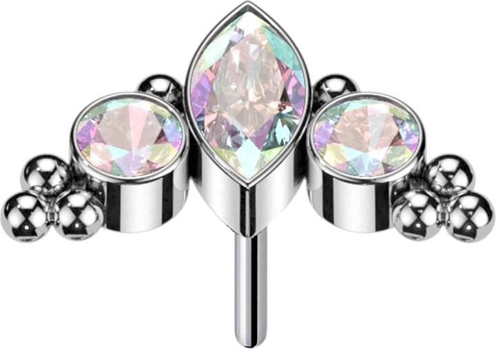 Star Piercing Threadless Ovaler Kristall multicolor und zwei Kristalle multicolor (Titan G23, ohne Messing)