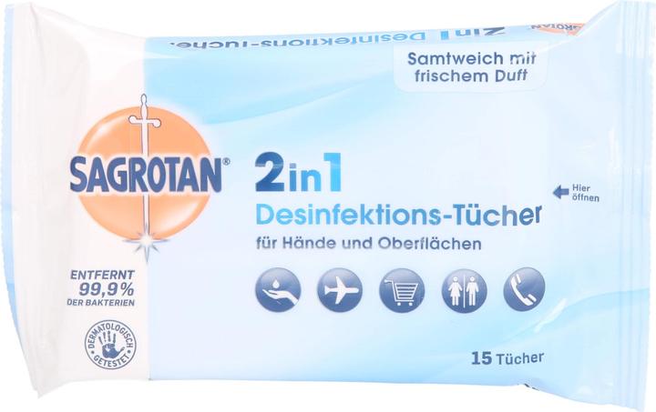 Sagrotan 2 in 1 ontsmettingsdoekjes, 15 stuks
