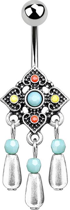 Star Piercing Banane silber Tribal Quadratisch mit Anhänger (Messing, Chirurgenstahl 316L)