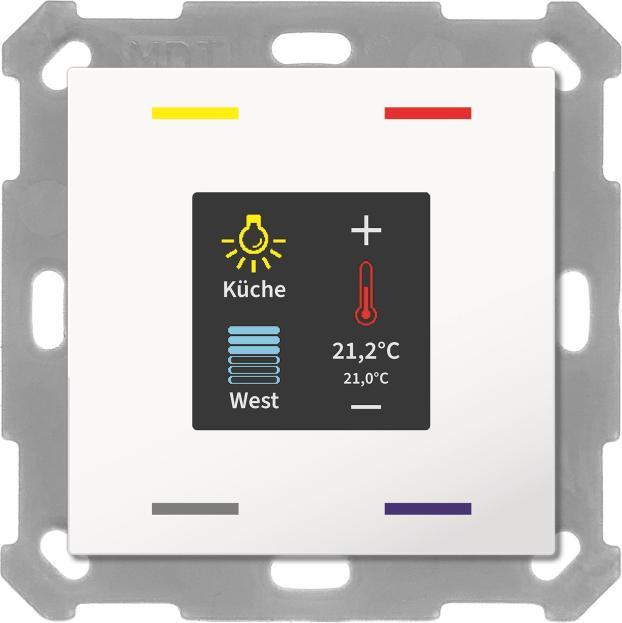 Actual product image MDT BE-TAS55T4.01 Push-button Smart 55 4gang w.colour display+temp.sensor Pure white gl.
