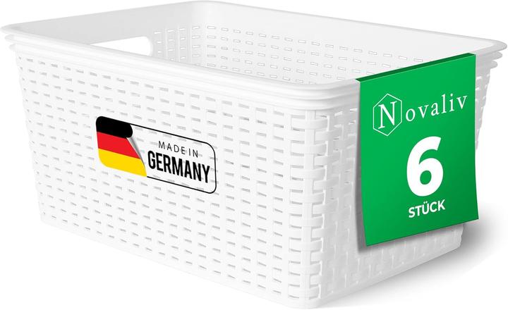 Produktbild Novaliv 6x Aufbewahrungskorb in Rattan-Optik ohne Deckel | Weiss Kunststoff 14L Nestbar Storage boxes (14 l)