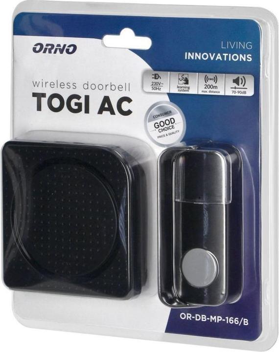 Orno TOGI Sonnette de porte sans fil en réseau AC, noir