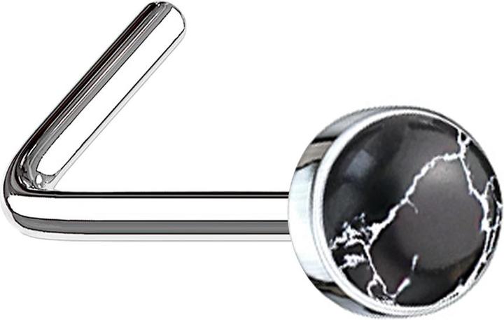 Star Piercing Nasenstecker gewinkelt silber mit schwarz Achat Stein (Mineralisch, ohne Messing, Chirurgenstahl 316L)