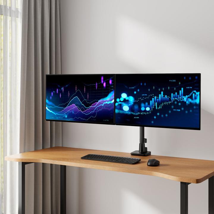 Actual product image Dual monitor arm office premium, with gas spring, pole mounted (Table, 49")