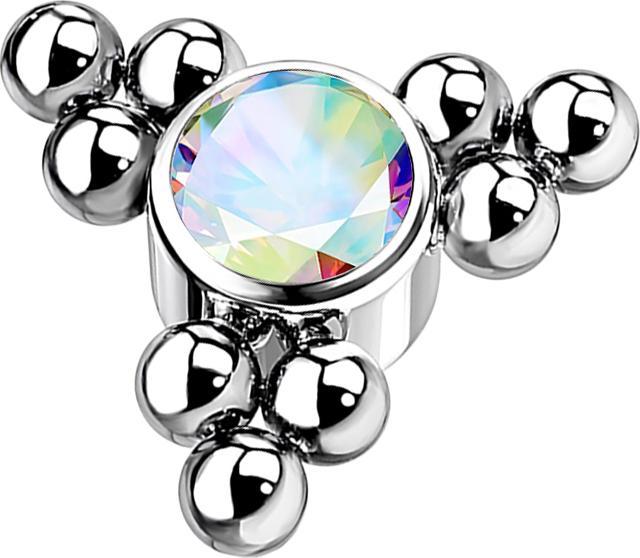 Star Piercing Dermal Anchor silber Kugeln Dreieck mit Kristall multicolor (Titan G23, ohne Messing)