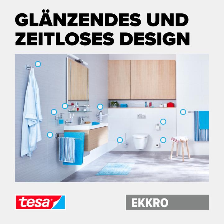 Actual product image tesa EKKRO Towel hook, chrome-plated stainless steel - Bathroom hook for wall mounting without drilling