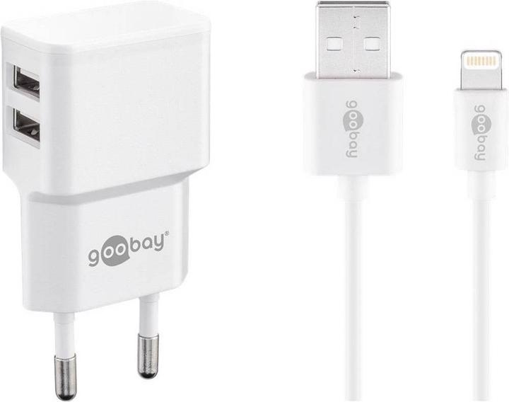 Produktbild Goobay Dual USB-A Ladegerät mit Apple Lightning Kabel (12 W)