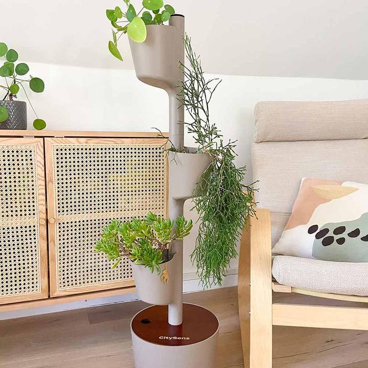 Image du produit CitySens Modular Vertical Planter  bark pine color  teak wood  3 pots (29 cm)