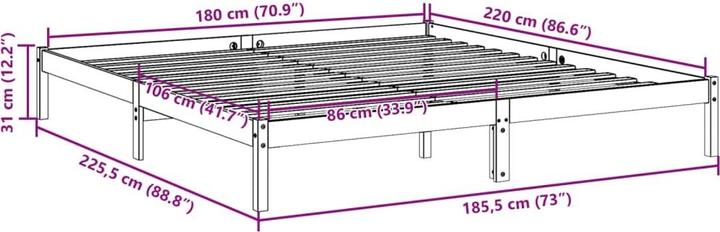 Produktbild VidaXL Bett Extra Lang ohne Matratze 180x220 (180 x 220 cm)