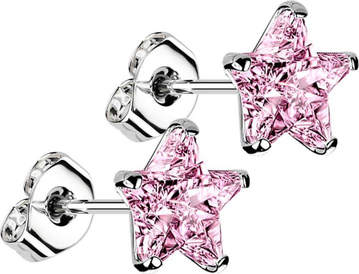 Star Piercing Ohrstecker silber mit Sternkristall pink (ohne Messing, 925 Sterlingsilber)
