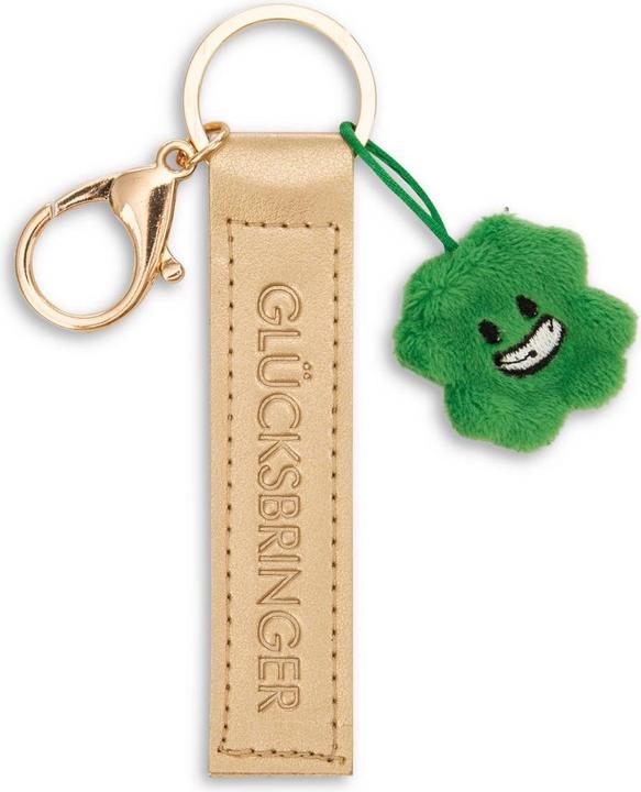 Magni NICI Schlüsselanhänger Glücksbringer Kunstlederband mit Kleeblatt gold 10cm
