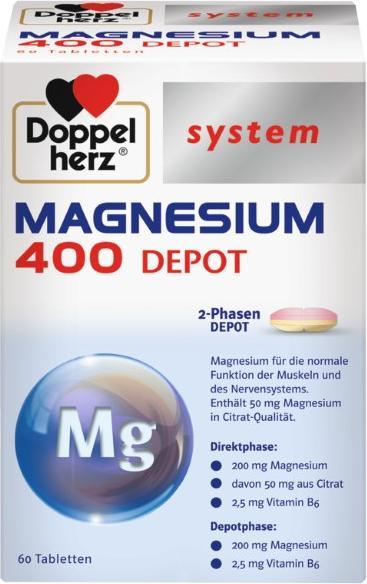 Actual product image Doppelherz system MAGNESIUM 400 DEPOT, 60 tablets (60 Piece, Pills)