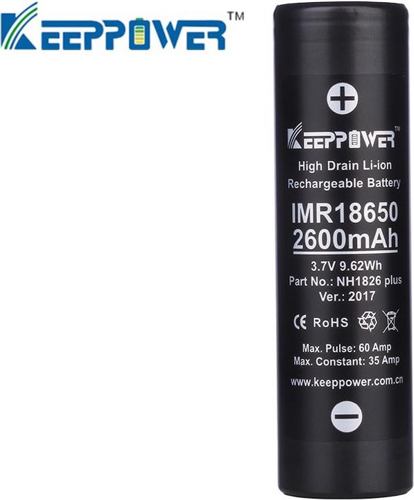 Immagine prodotto Keeppower Batteria IMR18650 Plus (US18650VTC5A) (Flat Top) inclusa la scatola di protezione della batteria (1 pz., 18650, 2600 mAh)