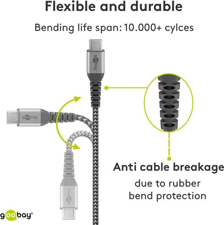 Immagine prodotto Goobay Cavo USB-C di, in tessuto, spina in metallo, extra robusto (0.50 m, USB 2.0)