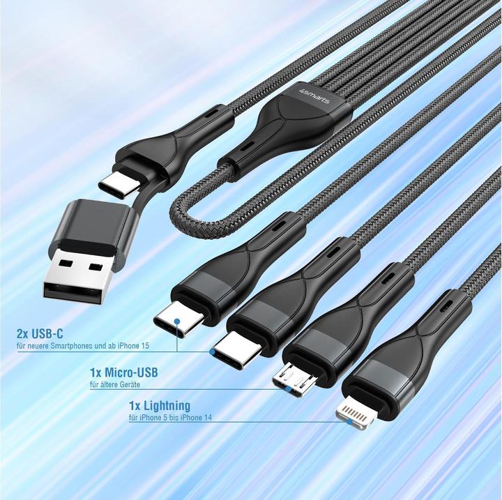 Produktbild 4smarts Multi-Ladekabel 4in2 (1.20 m, USB 2.0, 15 W)