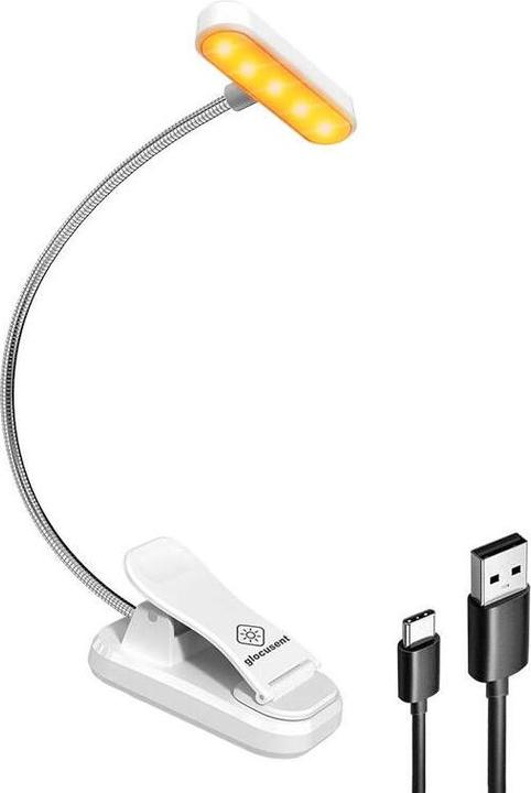 Glocusent Lampe sans fil ET-Head clip-on book light, USB-C 650mAh timer (blanc) (25 lm, E27)