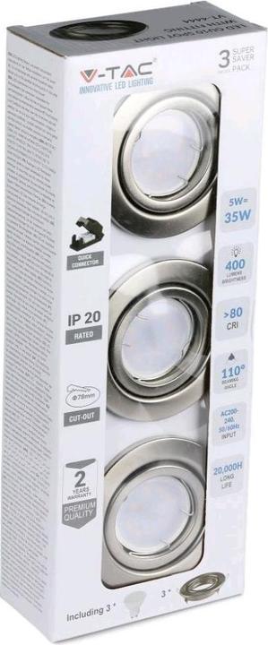 Produktbild V-TAC VT4444 Led Strahler 5W GU10 Fassung Satin Nichel 6400K 3StkPack
