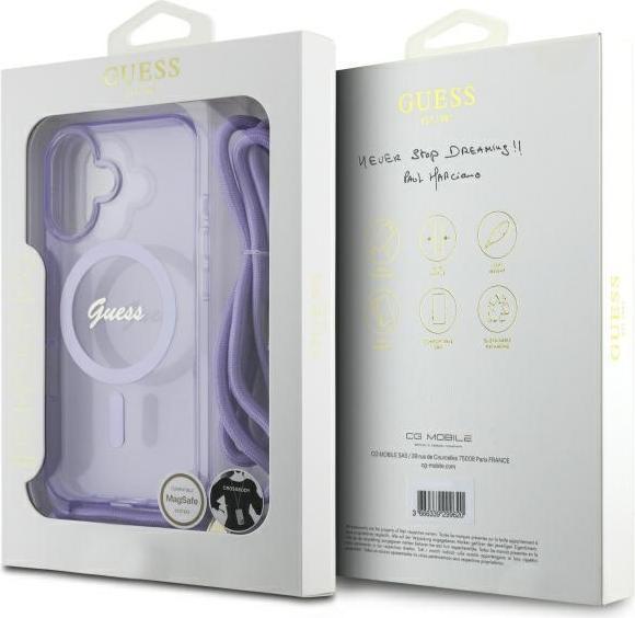 Produktbild Guess GUHMP16SHCTSGNSU iPhone 16 6.1" fioletowy/purple hardcase Crossbody Cord Script MagSafe